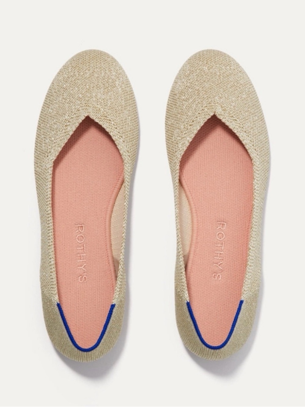 Rothy's Gold Metallic Shimmer Round Toe Knit Daily Ballet Flats Size 9.5